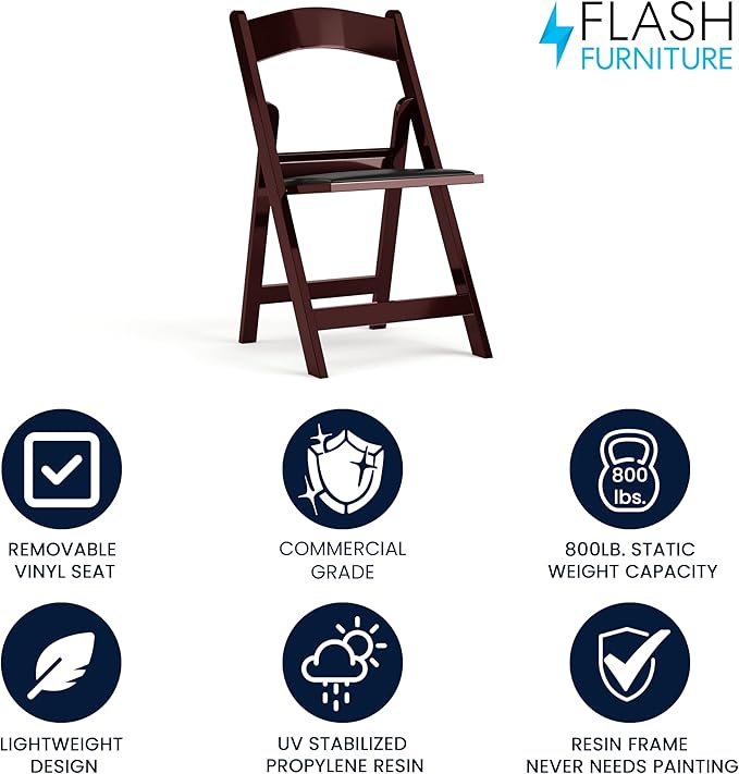 Flash Furniture Hercules™ Series Folding Chair - Red Mahogany Resin – 1000LB Weight Capacity Comfortable Event Chair - Light Weight Folding Chair FlashFurniture