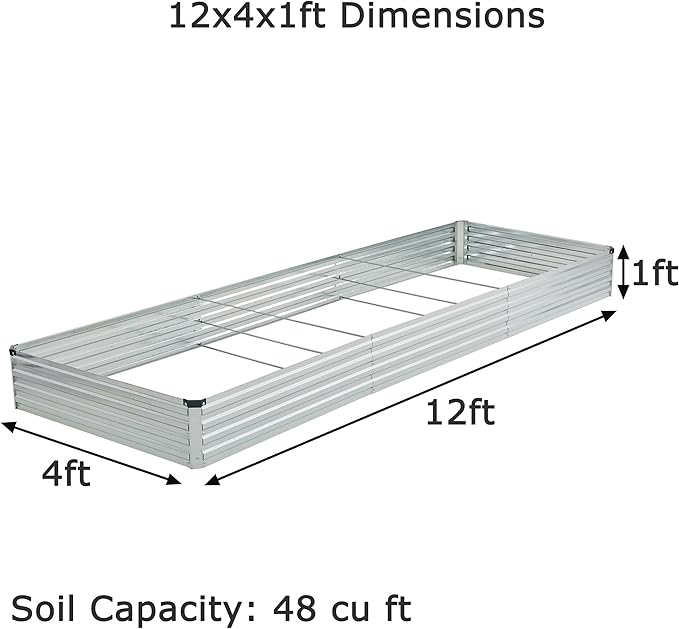 12x4x1ft(2 Pack) Galvanized Raised Garden Bed,Outdoor Planter Box Metal Patio Kit Planting Bed for Vegetables Flowers Herb,Silver Foxlang