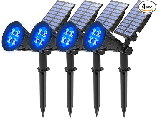 T-SUNUS Christmas Solar Landscape Spotlights Outdoor IP65 Waterproof Blue Spot Lights Outside Auto On/Off Yard Lighting 2 Modes for Tree Driveway Garden Flag Pond Pool Statue Backyard Halloween 4 Pack T-SUNUSLighting