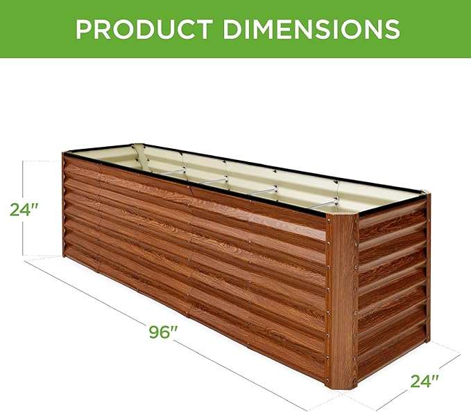 Best Choice Products 8x2x2ft Raised Outdoor Metal Garden Bed, Deep Root Box Planter for Vegetables, Flowers, Herbs, 240 Gallon Capacity, 100% Non Toxic Materials - Wood Grain BestChoiceProducts