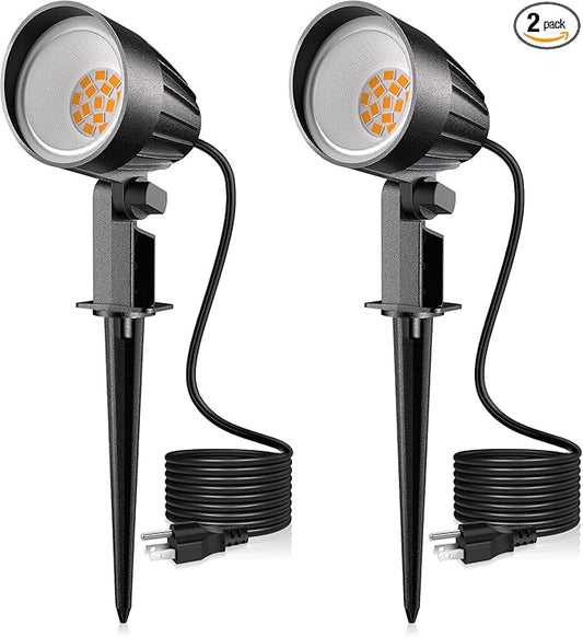MEIKEE 12W Landscape Lighting, 120V 2700K Warm White LED Garden Lights, IP66 Waterproof Outdoor Landscape Spot Lights with US Plug for Wall Tree Fence Yard Path (2 Pack) MEIKEE