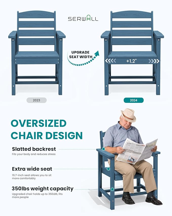 SERWALL Patio Dining Chair Set of 2,All Weather HDPE Outdoor Dining Chair, Blue SERWALL