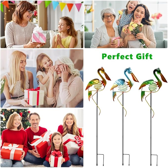 3Pcs Pelican Decorative Garden Stakes, 56.5''H Waterproof Glow in The Dark Metal Yard Decor,Luminous Spring Decorative Garden Stakes for Lawn Patio Pathway SATHGA