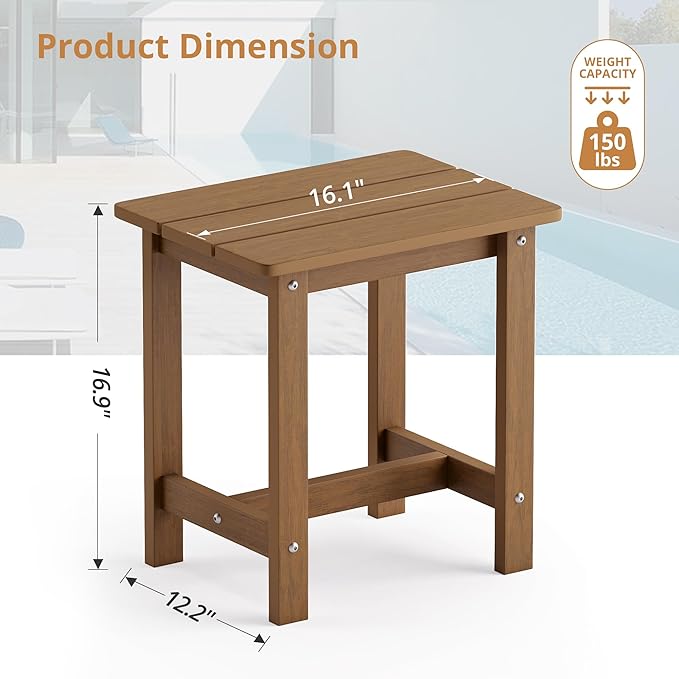 LUE BONA Outdoor Side Table, HDPS Small Outdoor Table, Adirondack Side Table, Outside End Table for Patio, Porch, Deck, Pool, Weather Resistant/Easy Maintenance/Indoor or Outside Use, Brown LUEBONA