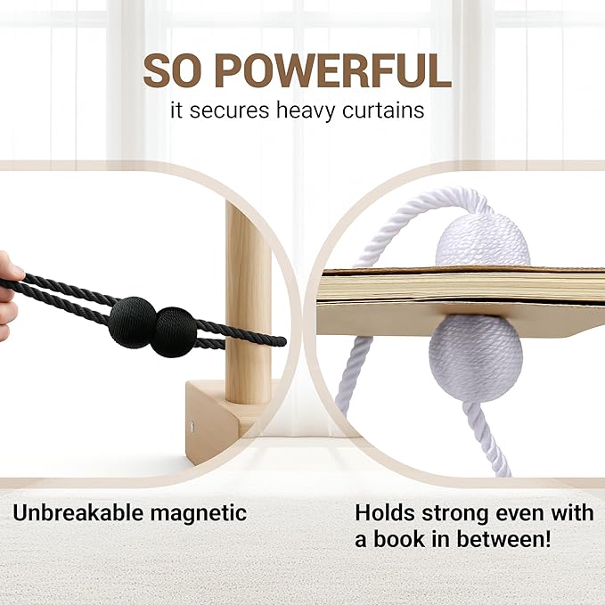 Hion Magnetic Curtain Tiebacks Black 2pcs, Curtain Tiebacks Buckles Holdbacks Holders Hooks Clip for Home Outdoor Bedroom Office Decorative Curtain Hion