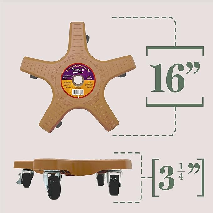 Bosmere 16" Plant Caddie - Heavy-Duty Rolling Plant Stand with Locking Wheels, 500 lb Capacity – Durable Plant Caddy for Indoor/Outdoor Use, Adobe Bosmere