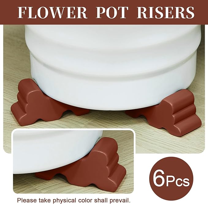 Kigeli 6 Pcs Resin Garden Pot Feet for Outdoor Planters 3 Inch Long 1.5 Inch Tall Flower Handmade Elevator Plant Feet Frost Proof Lifter for 14-20 in Pot(Brown) Kigeli