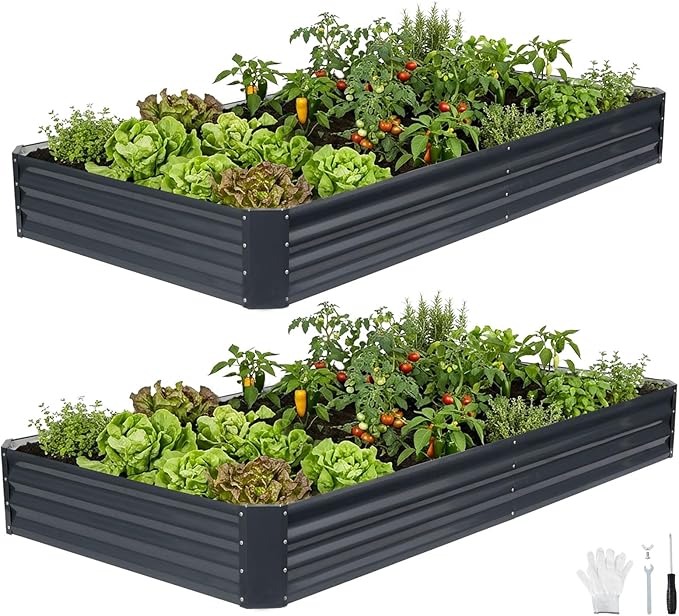 INNO STAGE 2 Pcs 8×4×1ft Galvanized Raised Garden Bed Kit, Galvanized Planter Raised Garden Boxes Outdoor, Large Metal Raised Garden Beds for Vegetables, Flowers, Herbs, and Succulents, Grey INNOSTAGE