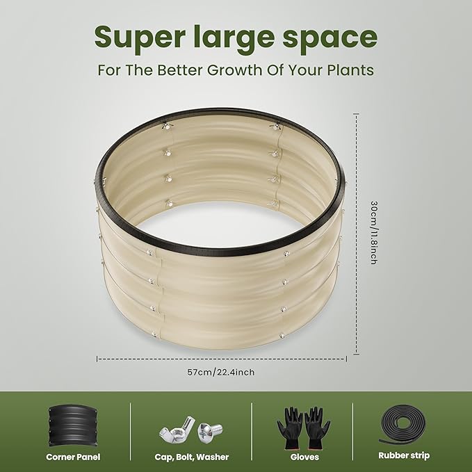 ZXZYHFTY Round Galvanized Raised Garden Bed kit,White Outdoor Garden Raised Planter Box, Round Large Metal Raised Garden Beds for Vegetable 2 * 2 * 1ft 2 Pcs ZXZYHFTY