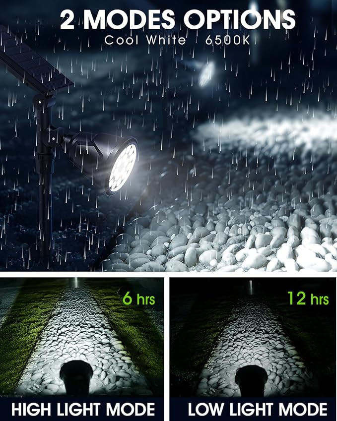 DBF Solar Outdoor Lights, 600LM Solar Spot Lights Outdoor Waterproof with 2 Lighting Modes, Adjustable Head & Solar Panel Landscape Spotlights for Flag Garden Yard Driveway Patio(Cool White, 4 Pack) DBF