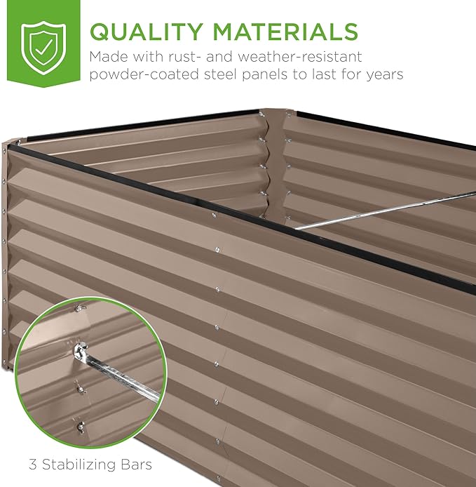 Best Choice Products 8x4x2ft Outdoor Metal Raised Garden Bed, Deep Root Planter Box for Vegetables, Herbs & Flowers, 478-Gallon Capacity, 100% Non Toxic Materials - Taupe BestChoiceProducts