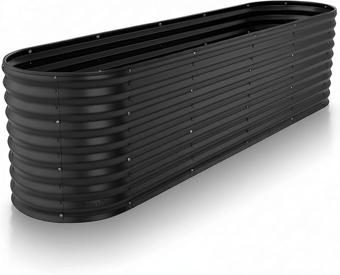 Plant & Plot Galvanized Raised Garden Beds Outdoor // 8×2×2 ft Planter Raised Beds for Gardening, Vegetables, Flowers // Large Metal Garden Box (Black) // Patented Tool-Free Design PlantPlot