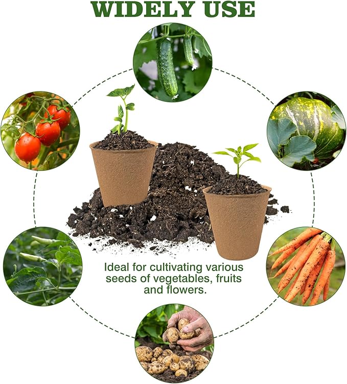 Biodegradable Peat Pots for Seedling - 120 Pack 3.15 inch Biodegradable Plant Seed Starters Kits with 30 Plant Labels, Garden Germination Nursery Pots for Flower Vegetable Seed Germination INCIKITI