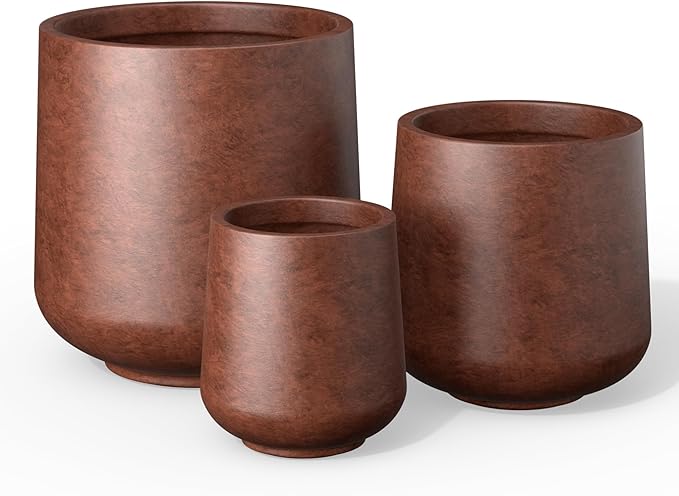 Kante 15.3"+11.6"+8.2" Dia Round Concrete Planter, Large Outdoor Indoor Planter Pots Containers with Drainage Holes and Rubber Plug for Home Garden Patio, Rusty Kante