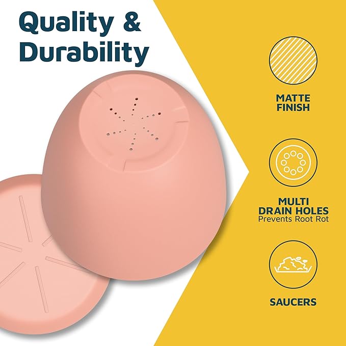 Planter Pots with Drainage Holes - Lightweight, Durable, and Space-Saving Pots for Indoor and Outdoor - Versatile Functionality, Simple Modern Design, Set of 5 Plastic Planter Pots - Pink LIFEMASTER