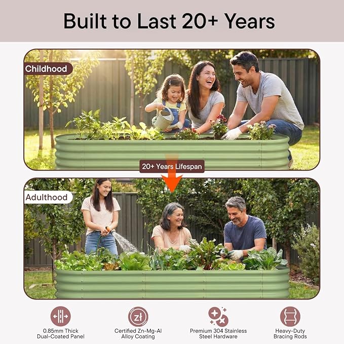 4-Pack Galvanized Raised Garden Bed 8x4x1.5 | 10x2x1.5 ft, 18" Tall Metal Planter Boxes Outdoor for Herb Vegetable, Modular Raised Flower Bed for Gardening with Zn-Al-Mg Coated - Sand Beige Annoell