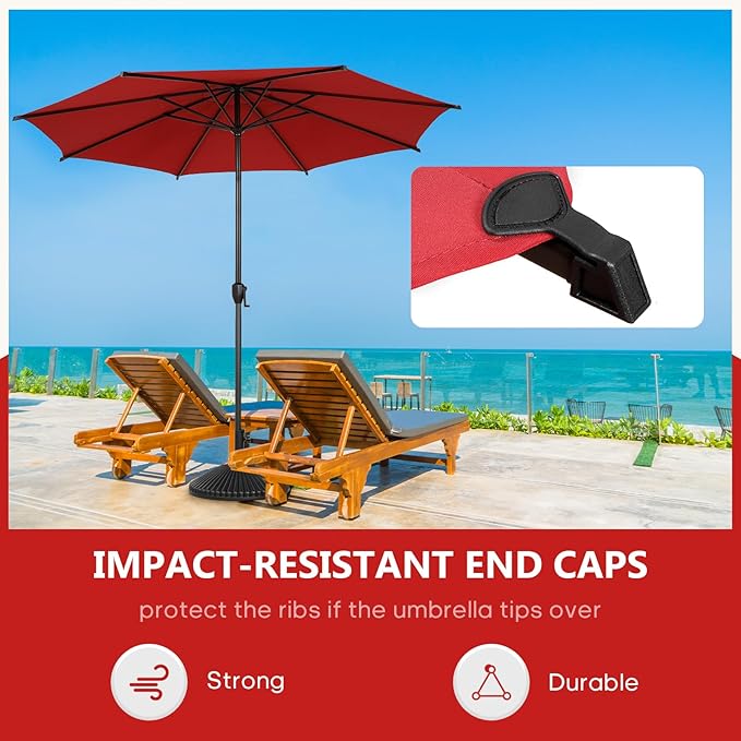 Abba Patio 11FT Lyon Outdoor Patio Umbrella Outdoor Table Umbrella with Push Button Tilt and Crank Market Umbrella 8 Sturdy Ribs UV Protection Waterproof for Garden Deck Backyard Pool Dark Red AbbaPatio