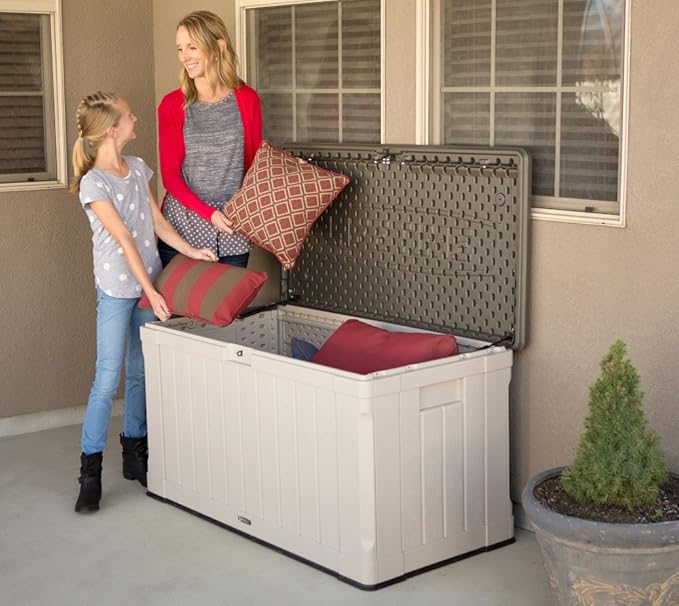 LIFETIME 60186 Heavy-Duty Outdoor Storage Deck Box, 116 Gallon, Desert Sand/Brown Lifetime