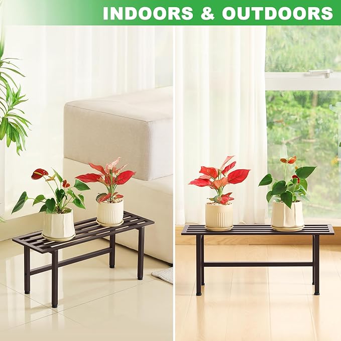 2 Pack Metal Plant Stand Outdoor Plant Shelf Indoor,1 Tier Heavy Duty Plant Stands for Multiple Plants,26" L x 10.12" H x 8.75" W,Coffee Dipion