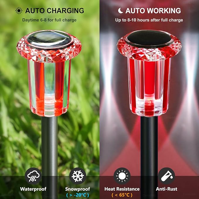 DenicMic Solar Lights Outdoor 10 Pack Waterproof Red White LED Stainless Steel Stake Outside Lights for Yard Pathway Garden Driveway Walkway Landscape Path Lighting Valentines Day Decorations Denicmic