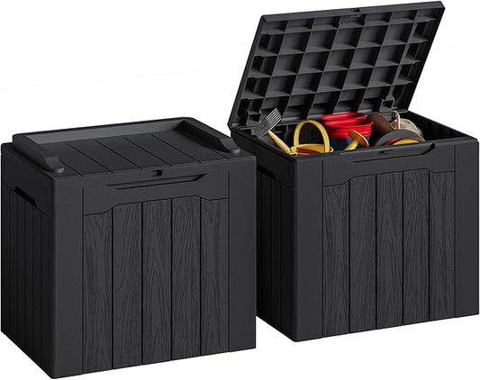 JUMMICO 31 Gallon Resin Deck Box Waterproof Indoor Outdoor Storage Boxes for Patio Furniture Cushions and Garden Tools (Black, 31gallon-2 Packs) JUMMICO