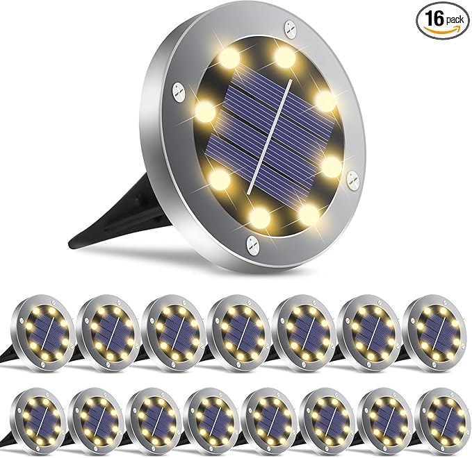 Solar Ground Lights 16Pack, Garden Solar Outdoor Waterproof Pathway Bright In-Ground Lights Outdoor Lighting Decor for Lawn, Patio, Yard, Driveway,Walkway Warm Light OULONGER