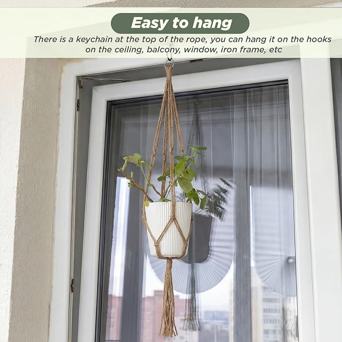 EBOOT 2 Pack 33 Inch Large Macrame Plant Hanger Rope to Hang Flower Pot Plant Holder for Indoor Outdoor Decorations, 4 Legs (Linen Color) eBoot