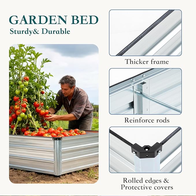 DUMOS Raised Garden Bed Outdoor, 2 Pcs 6x3x1ft Planter Box Outdoor for Deep-Rooted Herbs/Flowers/Vegetables, Large Metal Garden Bed for Patio, Balcony and Backyard, Silver DumosLifestyle