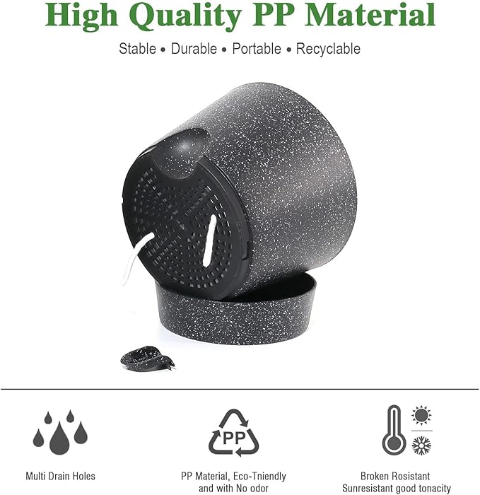 Self Watering Pots for Indoor Plants,12 inch Planters with Drainage Holes Plastic Flower Pots with Deep Reservoir, Black Speckles UOUZ