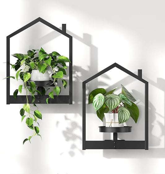 HOOBRO Wall Plant Holder, Wall Planters for Indoor Plants Set of 2, Plant Hanger Indoor Window Plant Shelves for Indoor Outdoor Decor, Black BK08HJP201 HOOBRO