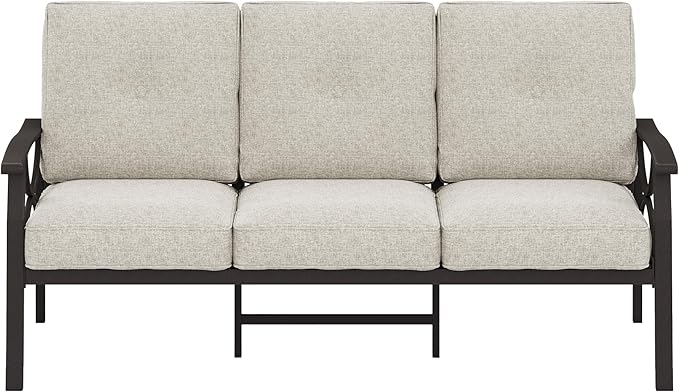 RoyalCraft Patio 3 Seats Sofa, All-Weather Outdoor Couch, Patio Furniture Sofa, Khaki Metal Chair with Beige Cushions Bringyoubetterlife