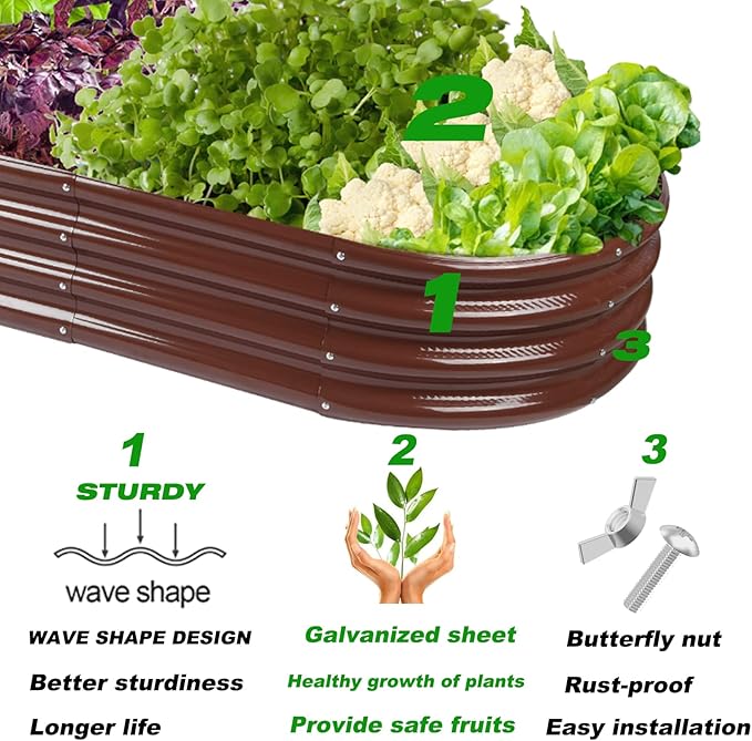 Raised Garden Bed Galvanized Planter Box Outdoor, Rot-Resistant Metal Garden Bed Planter for Vegetables Flower Herb (8ft, Brown) RaisedGardenBed