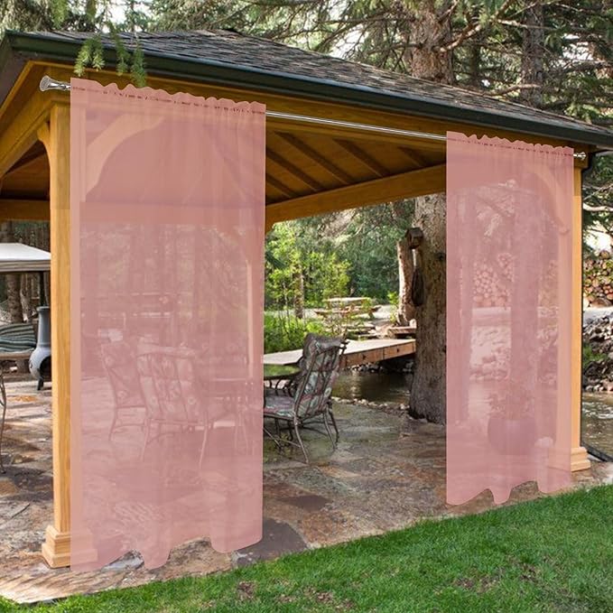 SpaceDresser Waterproof Outdoor Sheer Curtains for Patio - 2 Panels Rod Pocket Indoor Voile Sheer Curtain for Living Room,52W x 84L inch, Blush SpaceDresser