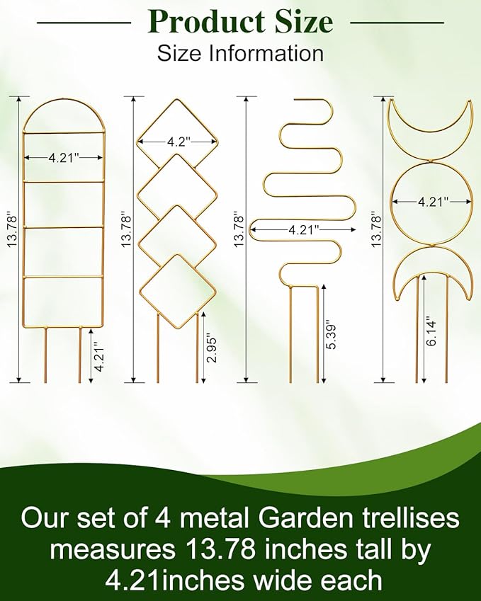 4 Pack Trellis for Climbing Plant Indoor, Small Metal Garden Trellis for Potted Plants Outdoor, Stake Mini Houseplant Trellis Support for Hoya, Vines, Pothos, Monstera (Gold) Rootora