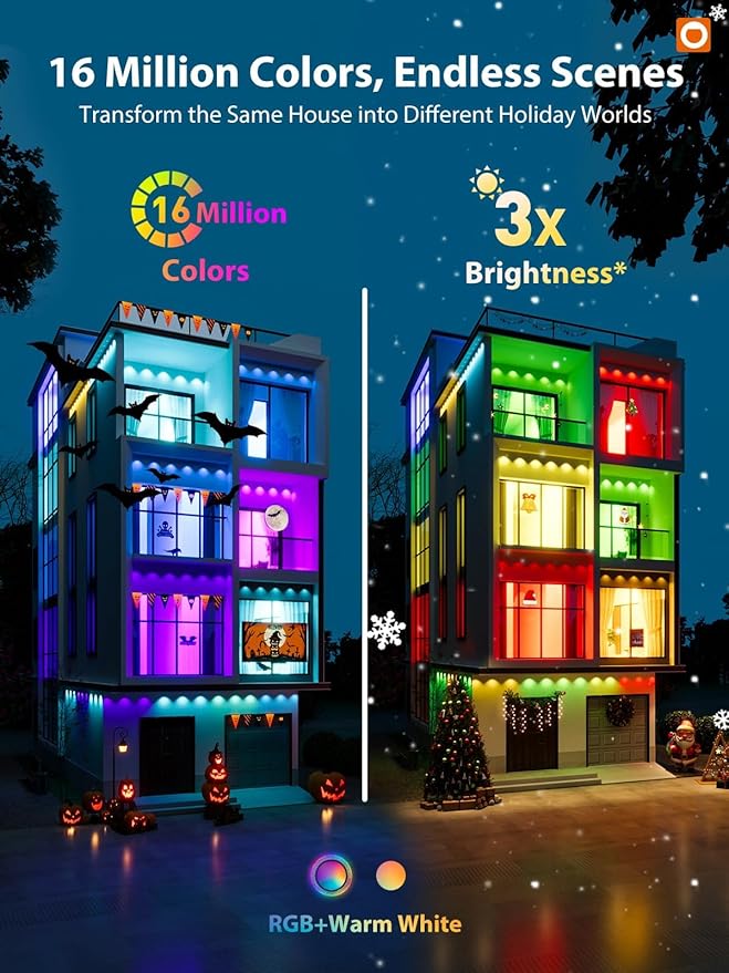 addlon Permanent Outdoor Lights, Smart RGB+IC LED Lights for House & Outdoor Decor, App & Remote Control, Scene Modes, IP67 Waterproof for Christmas, Holiday, Valentine's Day Decorations, 200FT addlon