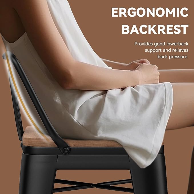 Yongchuang 24" Metal Barstools Set of 4 Counter Bar Stools with Wood Top Low Back Matte Black YongchuangInternational