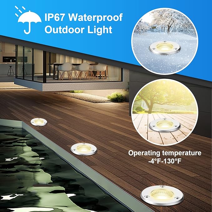 LED Landscape Lights, 12 Pack 7W Ground Lights With 24 Connectors, Low Voltage In-Ground Well Pathway Lighting, Daylight White, Waterproof for Driveway, Deck, Garden Rootora