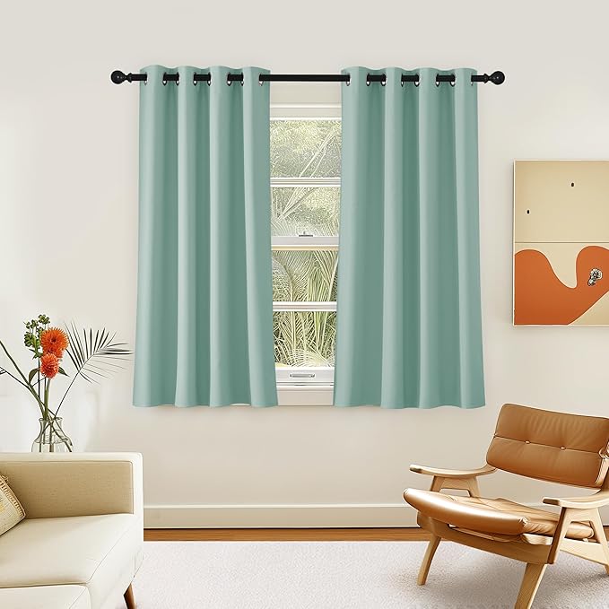 NICETOWN Room Darkening Short Curtain 54 inches Long for Living Room, Grommet Sound Reducing Thermal Insulated Curtains for Bedroom Nursery Window, 46W x 54L, 1 Piece, Aqua Blue NICETOWN