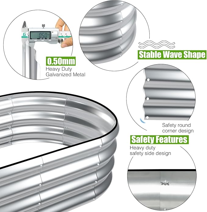 SnugNiture Galvanized Raised Garden Bed, 4x2x1ft Oval Metal Planter Box for Planting Outdoor Plants Vegetables snugniture