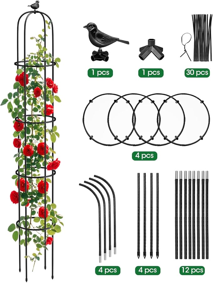 6.2ft Garden Obelisk Trellis for Climbing Plants Rustproof Metal Pipe with Heavy Duty Plastic Coated Garden Outdoor Indoor Potted Plant Support for Clematis Vine Jasmine Support MYMULIKEHOME