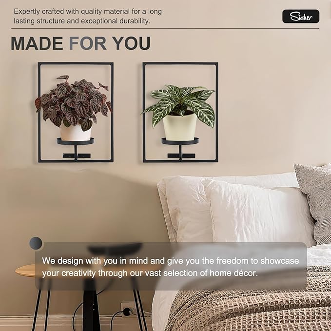 Sisher Plant Stand Indoor Outdoor,Window Plant Shelf Picture Frame Wall Plant Stand Metal Wall Plant Shelf Ease of Assembly Modern Style for Home Decor (Square 2-pack) GetHightQualityBeddingComforterSetforYourRoom