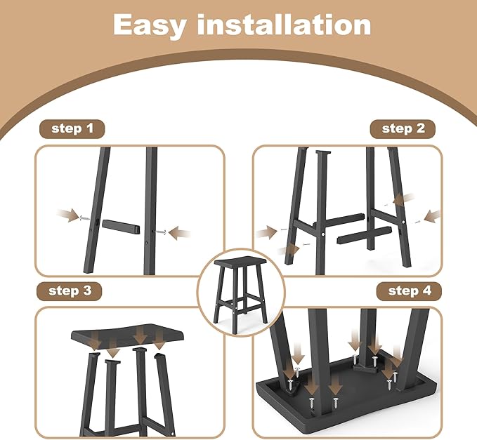 Bar Stools Set of 4, Waterproof UV-Resistant,Durable Resin Kitchen Island Chairs for Indoor & Outdoor Use, Modern Design for Home,Bar,and Cafe (29'' Black-4) OutdoorLivingPerfected