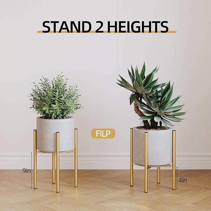 Adjustable Metal Plant Stand Indoor, Mid Century Modern Outdoor Planter Holder for 8 to 14 Inch Pots, Heavy Duty 160 LB Load, Corner Floor Stand for Home Garden Decor Golden HomecourtyardsInterio