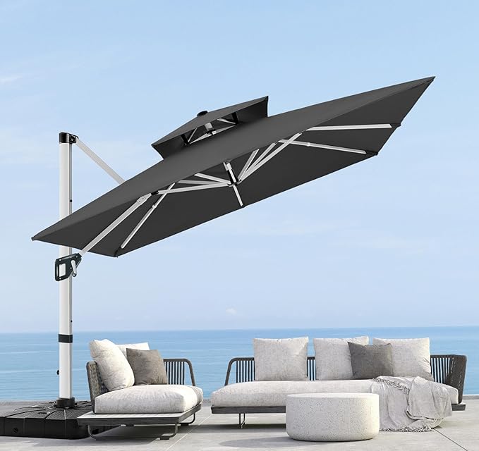 ABCCANOPY Patio Umbrella Cantilever Double Top Outdoor Offset Umbrella with 360° Rotation ABCCANOPY