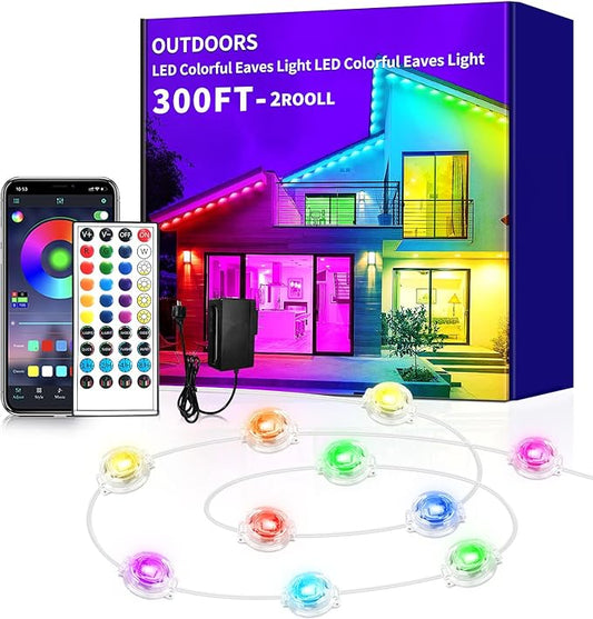 300ft Permanent Outdoor Light, RGB Outdoor eave Light,IP67 Waterproof LED eave Lights,Suitable for Party, Daily,Halloween,Christmas,Rooftop,Garden,Patio（2 Rolls of 150ft） Rootora