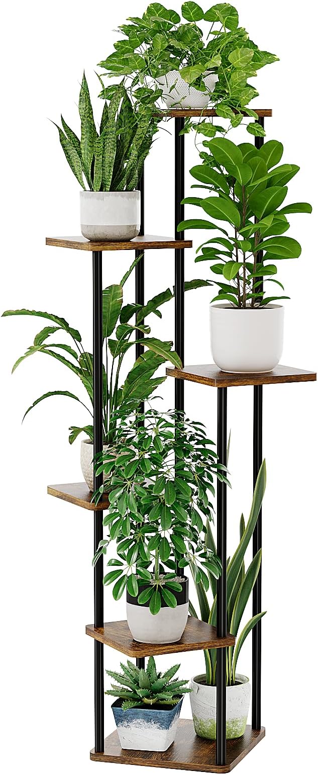 Bamworld Tall Plant Stand Indoor 6 Tier Plant Holder for Multiple Plants Corner Shelf Stand for Patio Garden Balcony Living Room Bedroom Brown Bamworld