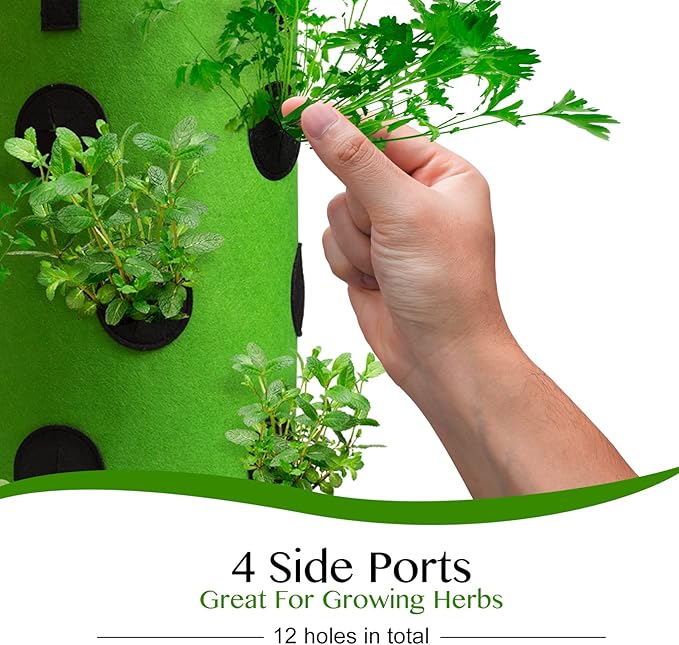 2 Pack Green Upside Down Tomato & Herb Planter, Outdoor Hanging Durable Aeration Fabric Strawberry Planter Bags Homyhoo