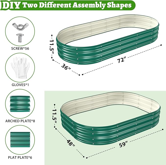 Oval Galvanized Planter Box, Metal Raised Garden Bed - 0.8MM Thick- Ideal for Outdoor Gardening and Planting of Vegetables Flowers Fruits Succulent Plants and Others (Green, 6X3X1 FT) TBMLC