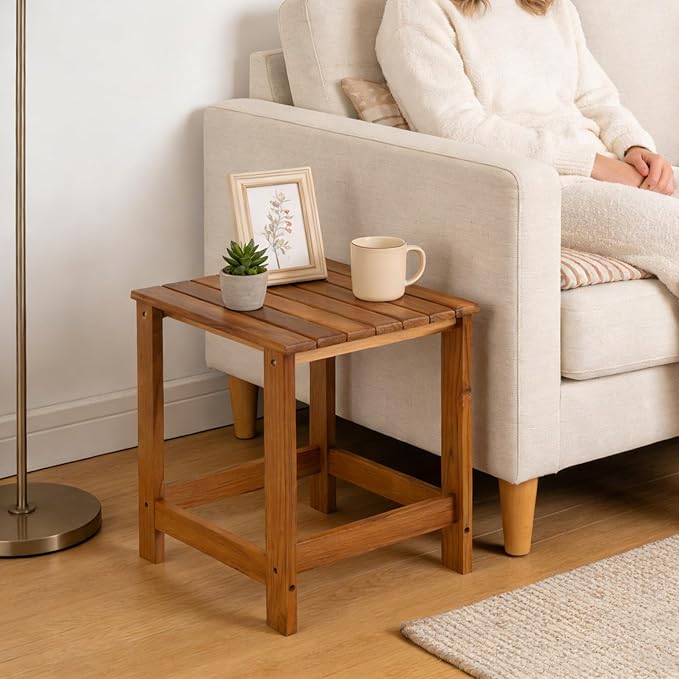 Utoplike Teak Outdoor Side Table for Patio, Pool Coffee Accent Table, Wood End Tables for Garden, Backyard, Bed, Living Room, Couch Utoplike