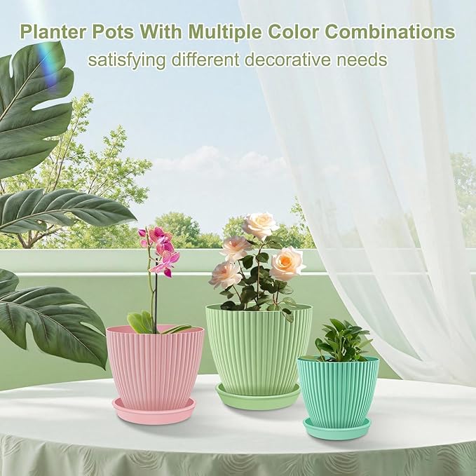 SupKing Plant Pots 5/4/3.5 Inch Set of 3,Small Mini Cute Plastic Flower Pots Planters with Mesh Drainage Holes Green Pink Blue Nursery Round Planting Pot for Indoor Outdoor Garden Plants SupKing